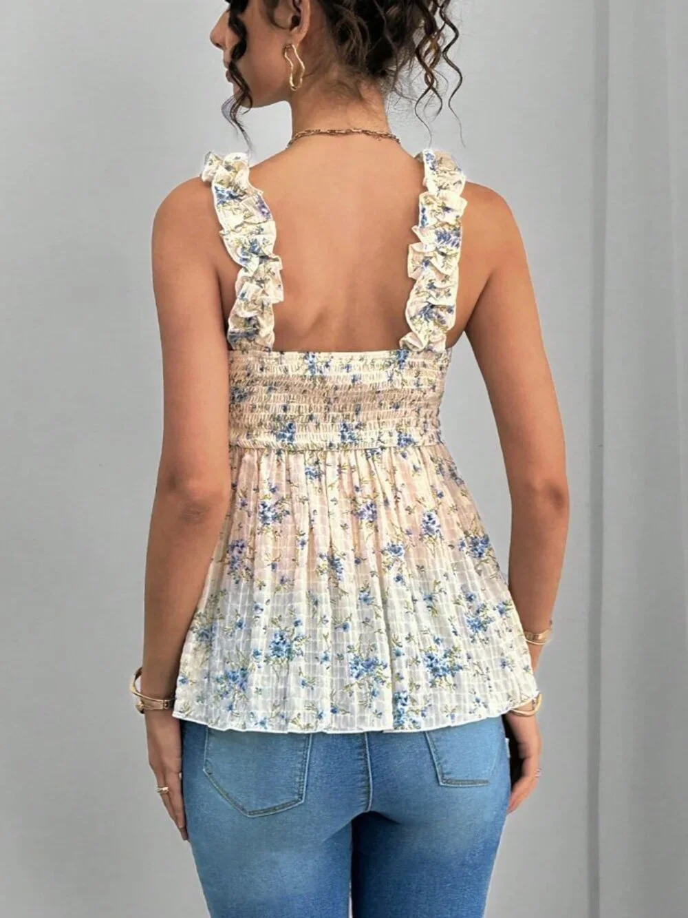 Boho Blue And White Maternity Frill Trim Women's Camisole